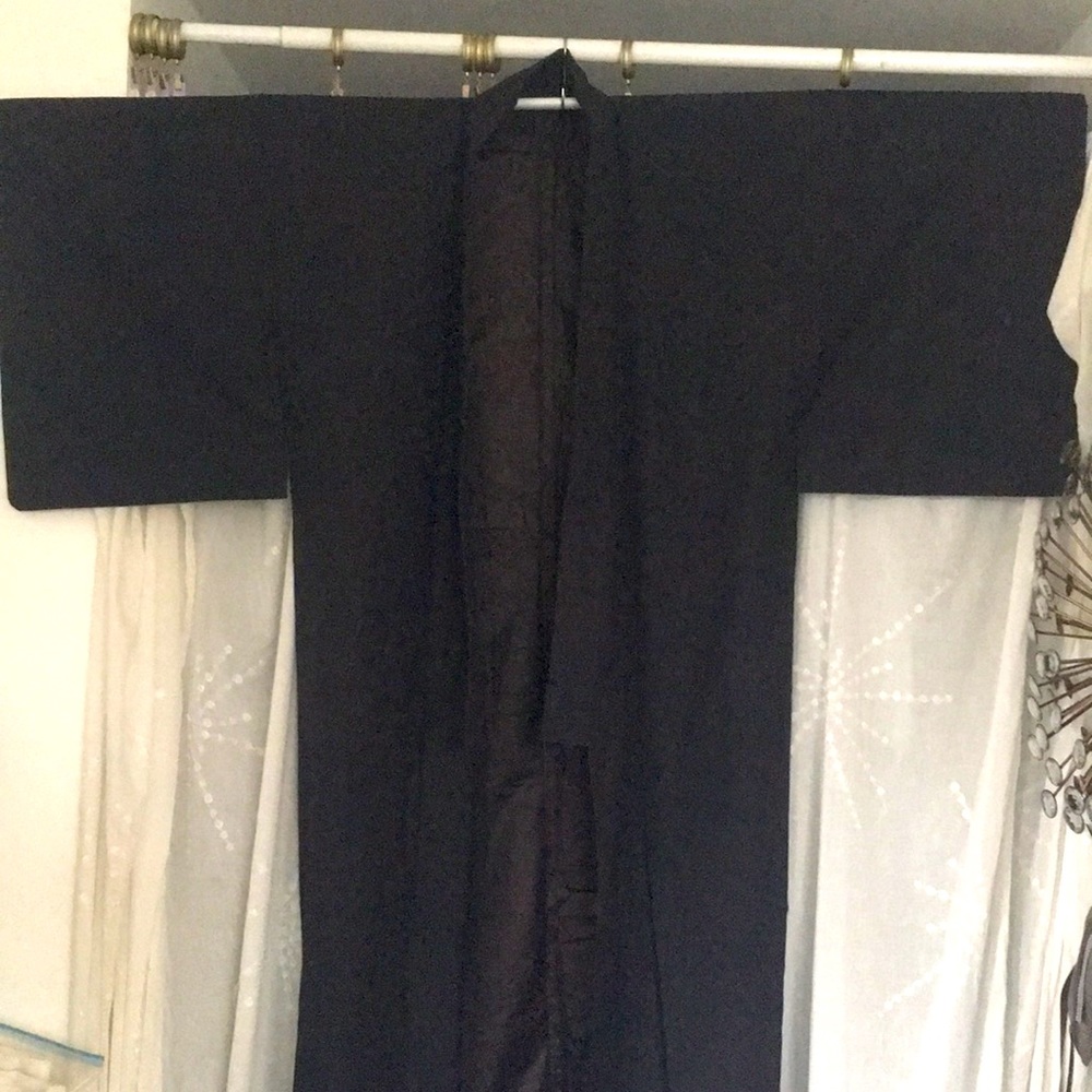 Vintage Mens Japanese Cotton lined KIMONO dark brown